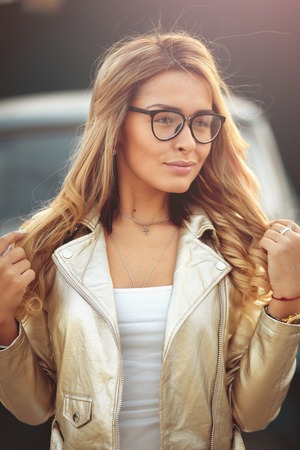 close-up of beautiful women with white hair and glasses.Open mouth with white teeth. Cosmetology, drugstore or fashion makeup concept. Beauty studio shot. Passionate kissの写真素材