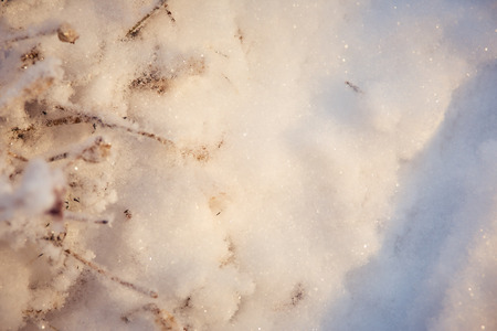 the texture of the snow on a winter day at sunsetの写真素材