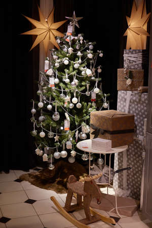 SAMARA, RUSSIA - NOVEMBER 15, 2017: Christmas decoration inside Ikea store.のeditorial素材