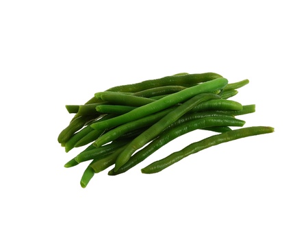 Pile of green beans isolated on white backgroundの写真素材