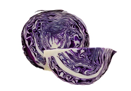 Red cabbage sliced isolated on white backgroundの写真素材