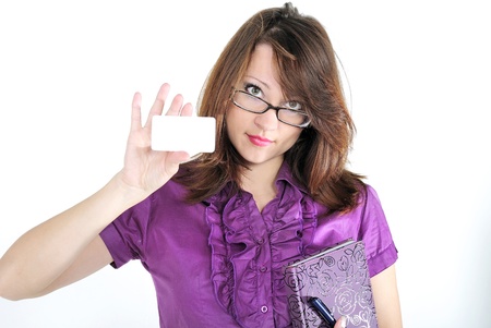 The young beautiful girl in business with cut-away and the daily log の写真素材