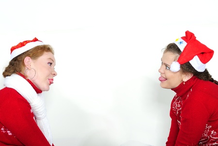 Two young beautiful girls in New Yearの写真素材