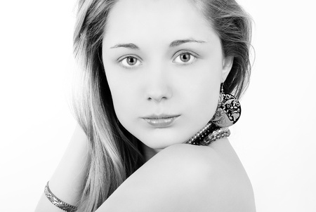 Portrait of the beautiful girl in costume jewellery の写真素材