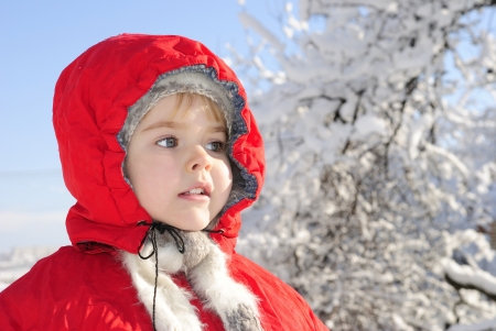 the little girl in the snowの写真素材