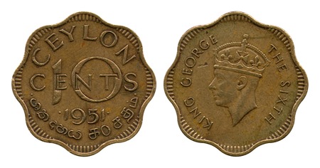 ten cents, Ceylon, Georg Sixth, 1951