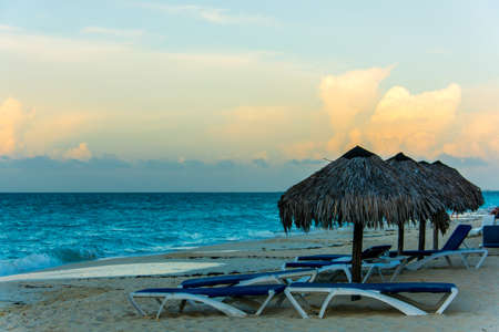 Vacation in Cuba palm trees Caribbean sea beach sun waveの写真素材