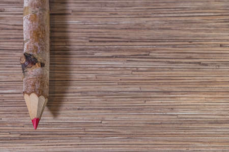 A red pencil made from a birch branch.の写真素材