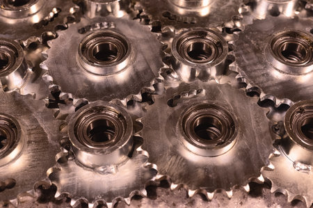 ball bearings and gears in the concept of machinery. Close-up
