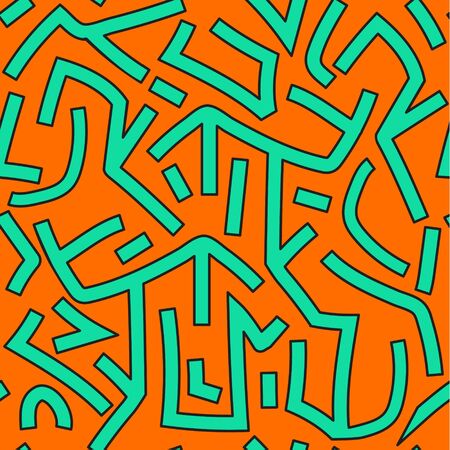 Abstract orange and green graffitti seamless pattern. Vector background.のイラスト素材