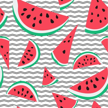 Seamless background with watermelon slices. Pattern for greeting card and invitation of seasonal summer holiday. Vector background.のイラスト素材