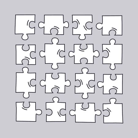 Set of hand drawn puzzle icons, pictogram on white background. Vector illustration.のイラスト素材