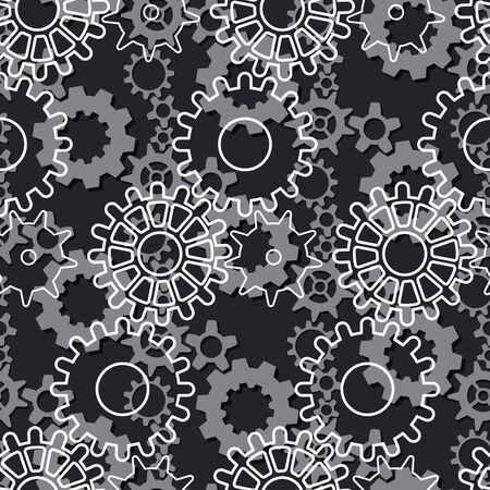 Gears, monochrome seamless pattern. Vector background.のイラスト素材