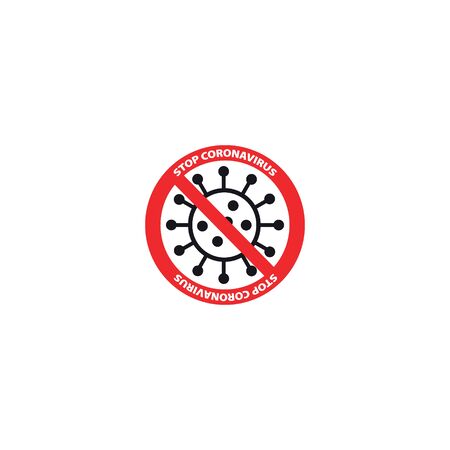 Coronavirus flat icon with red prohibit sign. 2019-nCoV Novel Coronavirus Bacteria.のイラスト素材