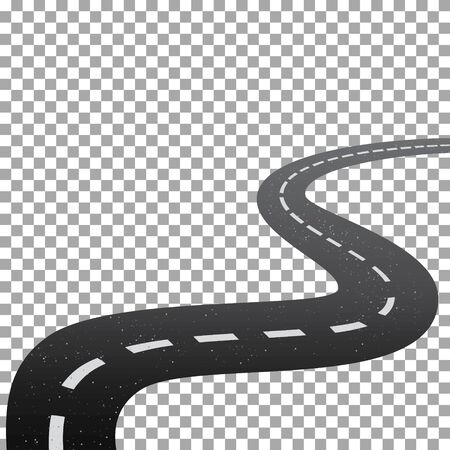 Roadway in perspective isolated on transparent background. Curved road with white lines.のイラスト素材