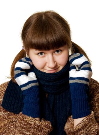 young woman with scarf and mittensの写真素材
