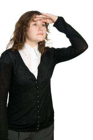 young woman is looking into the distanceの写真素材