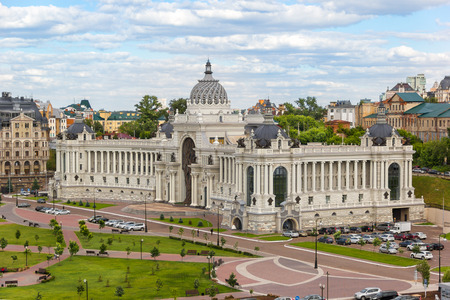 Famous view on the Palace of farmers and blue clouds sky in Kazam, Tatarstan, Russia.のeditorial素材