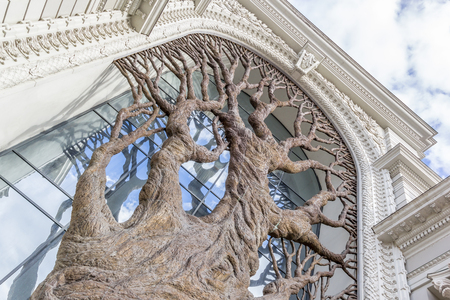 Just bronze tree decorating main entrance of the Palace of farmers in Kazan, Tatarstan, Russiaのeditorial素材