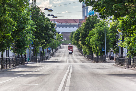 Kazan, Russia - June 12, 2015: One of the Kazan's streets and wall of the Kazan Kremlin