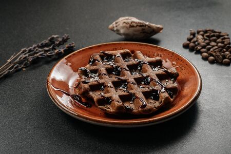Viennese waffles, coffee beans. Breakfastの写真素材