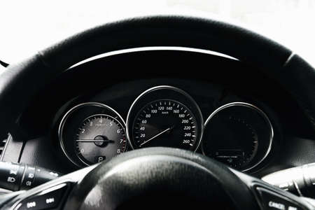 MOSCOW, RUSSIA - MAY 16, 2020: mazda cx-5 speedometer dashboard, tachometerのeditorial素材