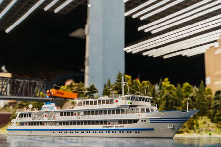 SANKT-PETERBURG, RUSSIA - MAY 11, 2019: Grand Maket Russia - pavilion of miniatures of Russia. Realistic stories of urban life in the country. Translation: "Vladimir Ushakov"のeditorial素材