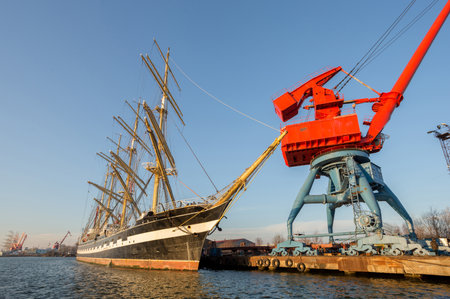 sailboat mooring, old ship sail, tall masts with sails