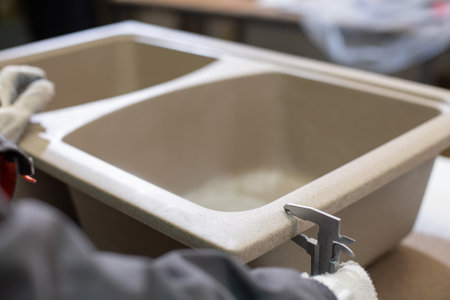 production of stone sinksの写真素材