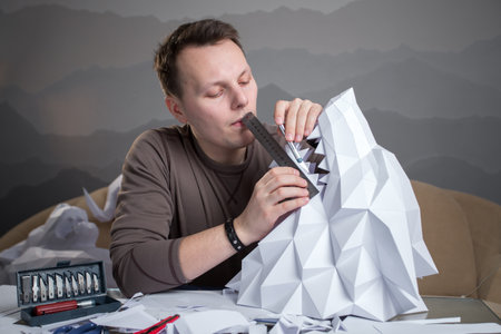 build models of paper, 3d modeling, animal headの写真素材