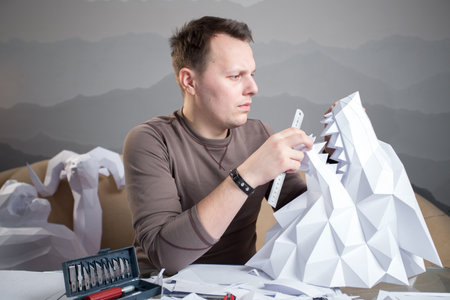 build models of paper, 3d modeling, animal headの写真素材