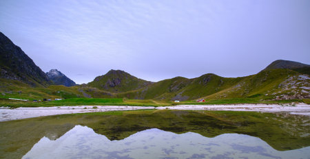 Lofoten beach view, wild beach in norway, north sea