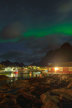 aurora borealis over norway, lofoten islands Polar Lightsの写真素材
