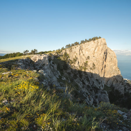 mountain landscape, the valley of ghosts, grass, rocks, mountain Crimea Trekking in the Crimea