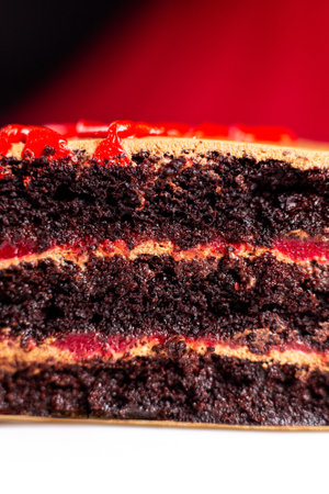 cut chocolate cake close upの写真素材