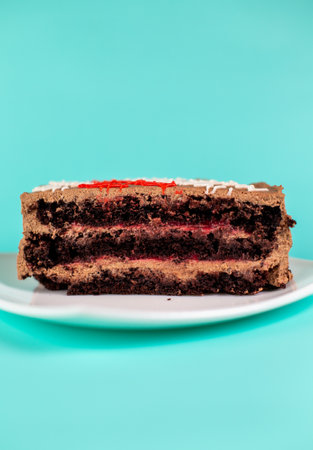 cut chocolate cake close upの写真素材
