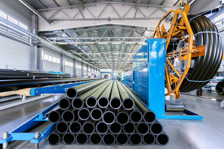 conveyor plastic pipe polymer production lineの写真素材