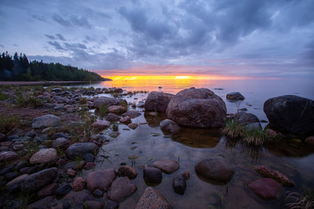 Karelian landscape after sunsetの写真素材