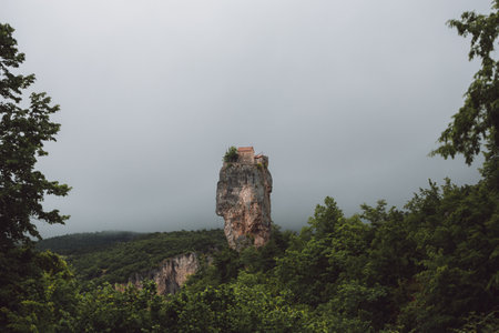 house on top of a pillar, monastery in the mountains of Georgia
