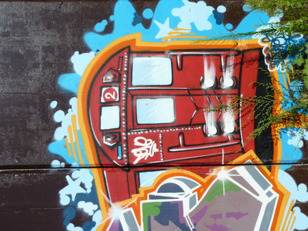 subway car  - graffiti on embankment walls in the city of Volgogradのeditorial素材