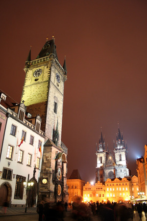 Evenings  Staromestske Square in Prague for New year with Christmas fairのeditorial素材