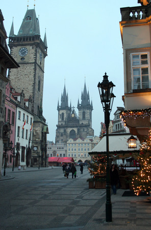 Morning landscape of Staromestske Square in the city of Prague with New Yearの写真素材
