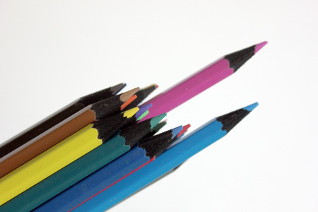 Set of colored pencils for drawing in the round boxの写真素材