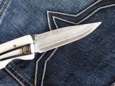 Penknife with a blade from Damask steel with the clipの写真素材