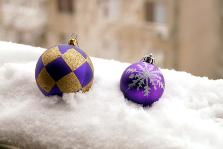 Fir-tree toy a plastic sphere with the drawn snowflakeの写真素材