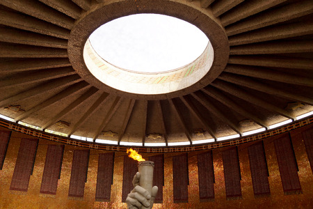 Eternal flame and the top part of the Hall of Glory on Mamayev Kurgan in Volgograd