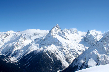 Mountain top in the mountains of Dombai, Caucasusの写真素材