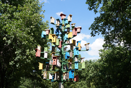 Group of lodges for birds  nesting boxes on tourist base near Volgogradの写真素材
