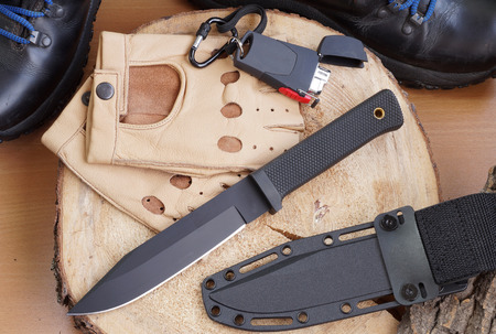 Knife tourist with a black bladeの写真素材