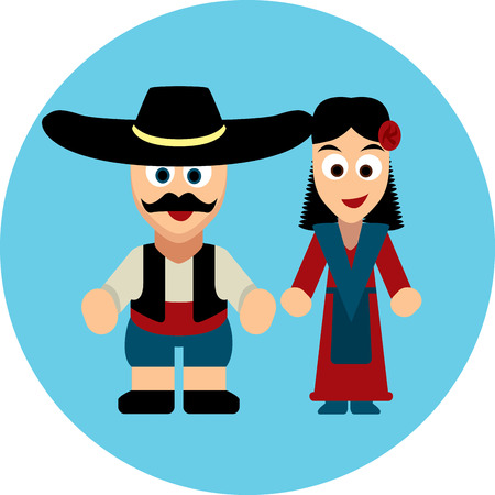 Traditional costumes of Europeans: Germans, Spaniards, Italians, French, Englishのイラスト素材
